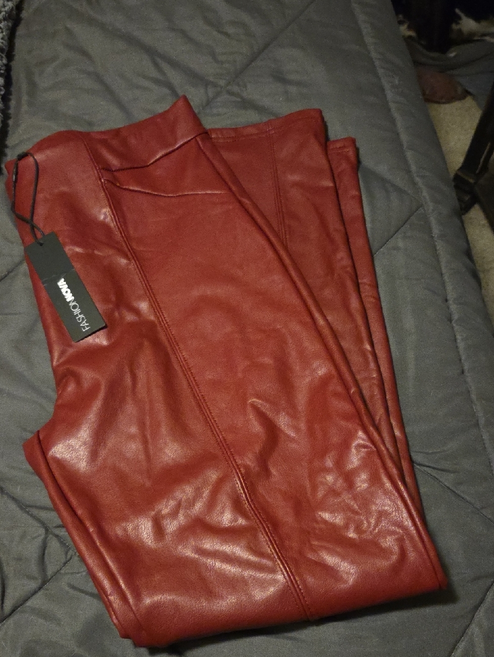 Fashion Nova Faux Leather Leggings - Wine